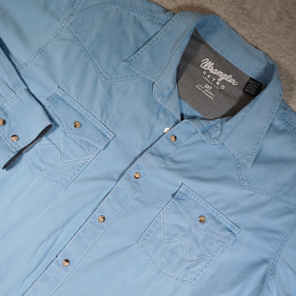 Wrangler Western Shirt Men's 2XT Blue Retro Premium Cotton Workwear